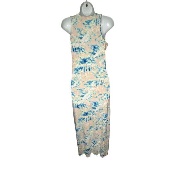 Tart NWT Tie Dye Knot Front Maxi Dress Sz M White Blue Rayon Stretch Sleeveless - Picture 2 of 11